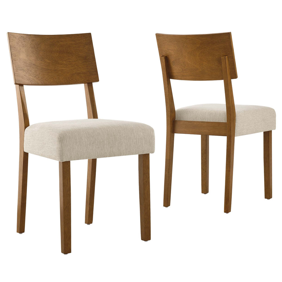 Voss Wood Dining Side Chairs Set of 2 in Acorn Heathered Weave Light Beige
