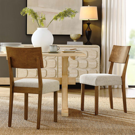 Pax Wood Dining Side Chairs Set of 2 in Acorn Heathered Weave Light Beige