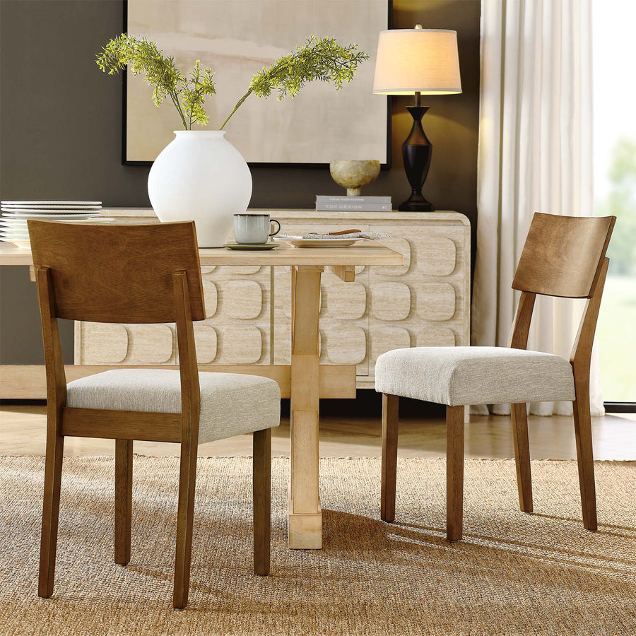 Voss Wood Dining Side Chairs Set of 2 in Acorn Heathered Weave Light Beige