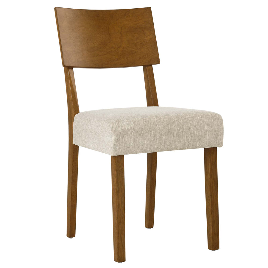 Voss Wood Dining Side Chairs Set of 2 in Acorn Heathered Weave Light Beige