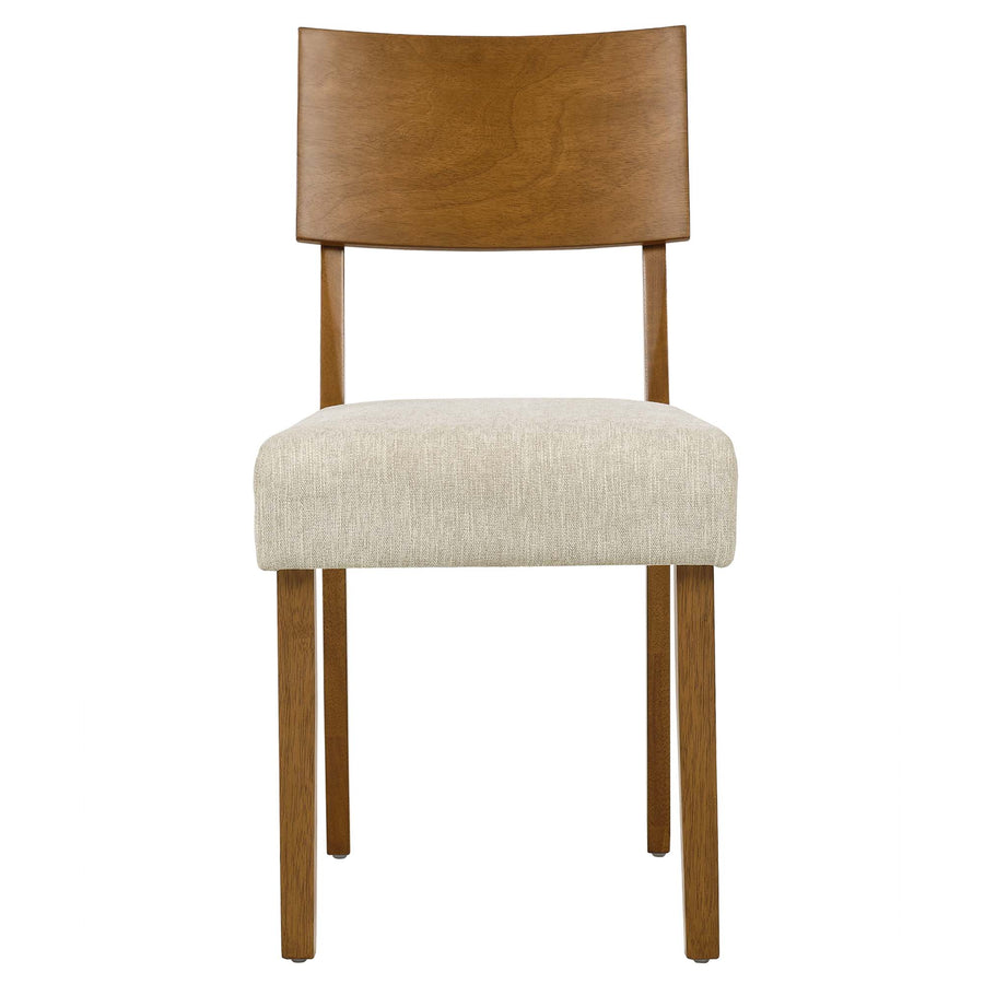Voss Wood Dining Side Chairs Set of 2 in Acorn Heathered Weave Light Beige