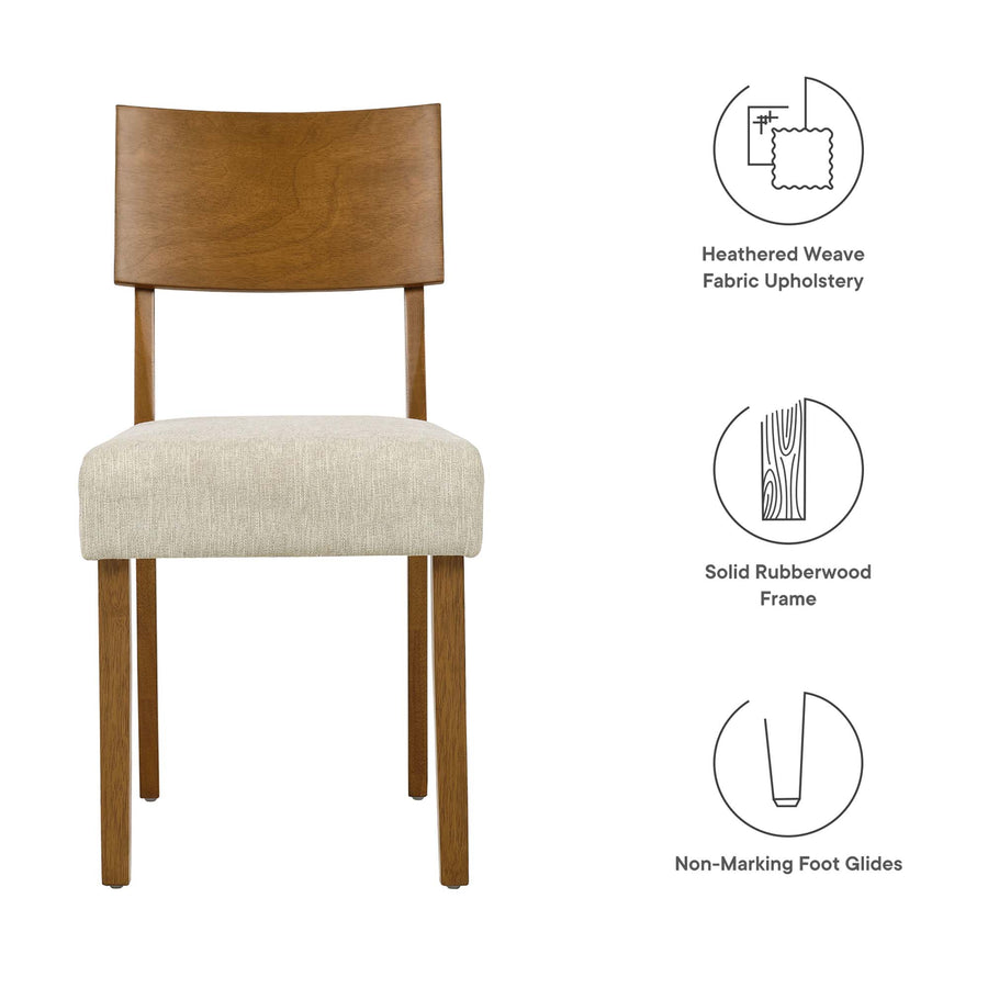 Voss Wood Dining Side Chairs Set of 2 in Acorn Heathered Weave Light Beige