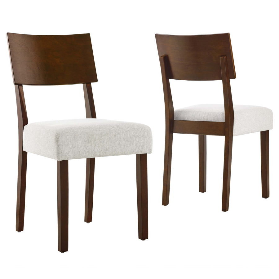 Voss Wood Dining Side Chairs Set of 2 in Walnut Heathered Weave Ivory