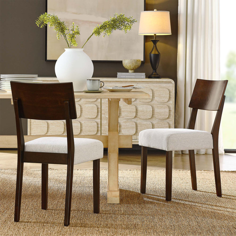 Voss Wood Dining Side Chairs Set of 2 in Walnut Heathered Weave Ivory