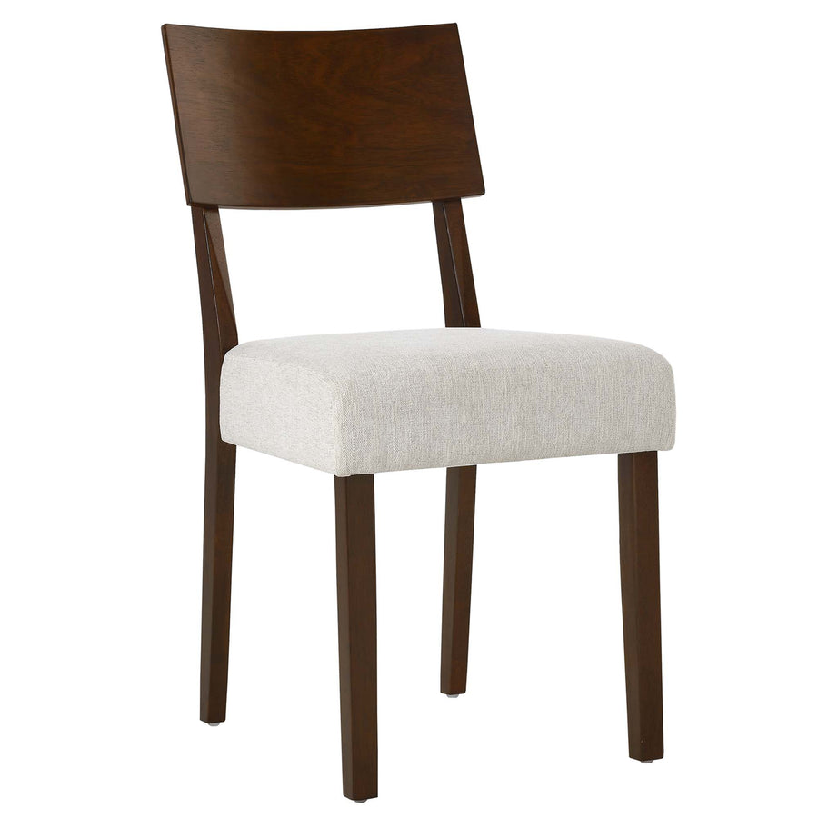 Voss Wood Dining Side Chairs Set of 2 in Walnut Heathered Weave Ivory