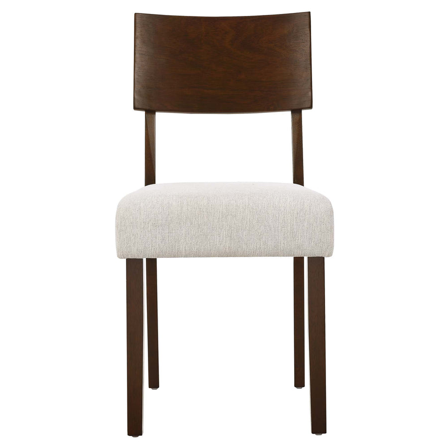 Voss Wood Dining Side Chairs Set of 2 in Walnut Heathered Weave Ivory