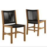 Nova Outdoor Patio Teak and Rope Armless Dining Chairs Set of 2 in Natural Black