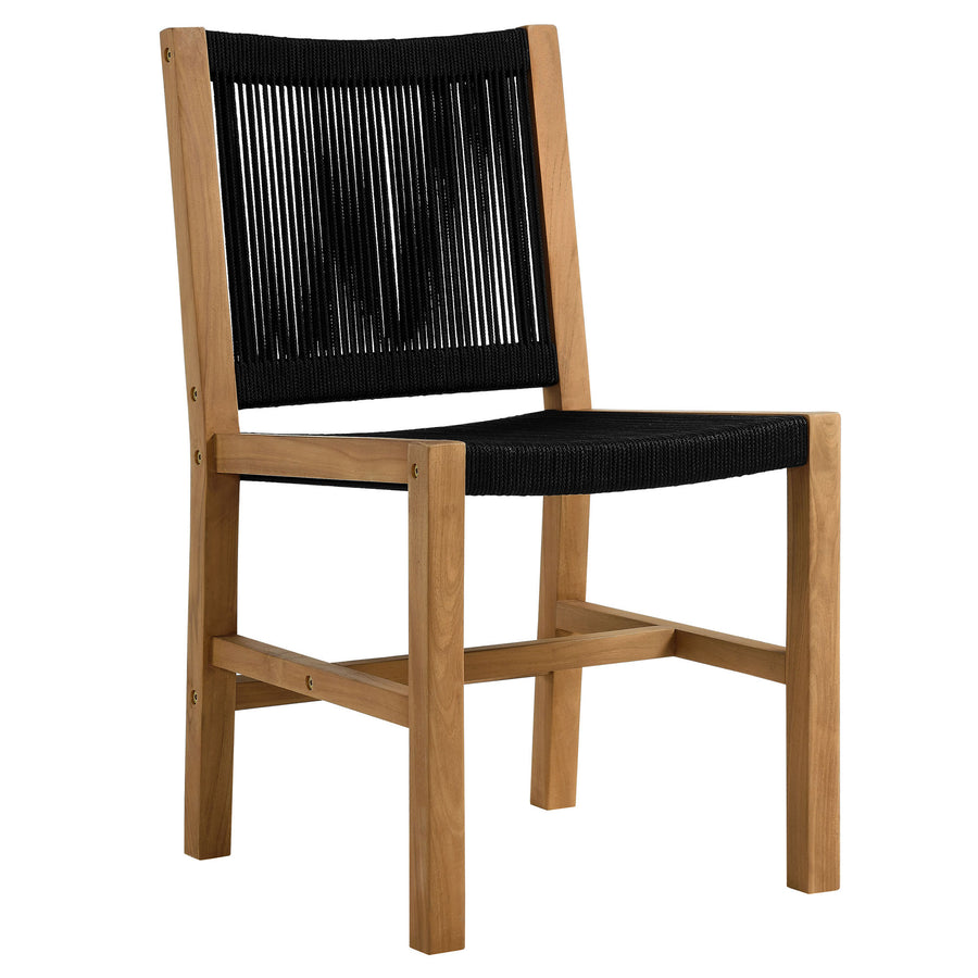 Nova Outdoor Patio Teak and Rope Armless Dining Chairs Set of 2 in Natural Black