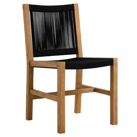 Vienna 3-Piece Outdoor Patio Teak and Rope Dining Set with Armless Chiars in Natural Black