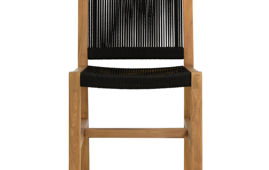 Nova 3-Piece Outdoor Patio Teak and Rope Dining Set with Armless Chiars in Natural Black