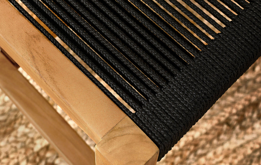 Nova Outdoor Patio Teak and Rope Armless Dining Chairs Set of 2 in Natural Black