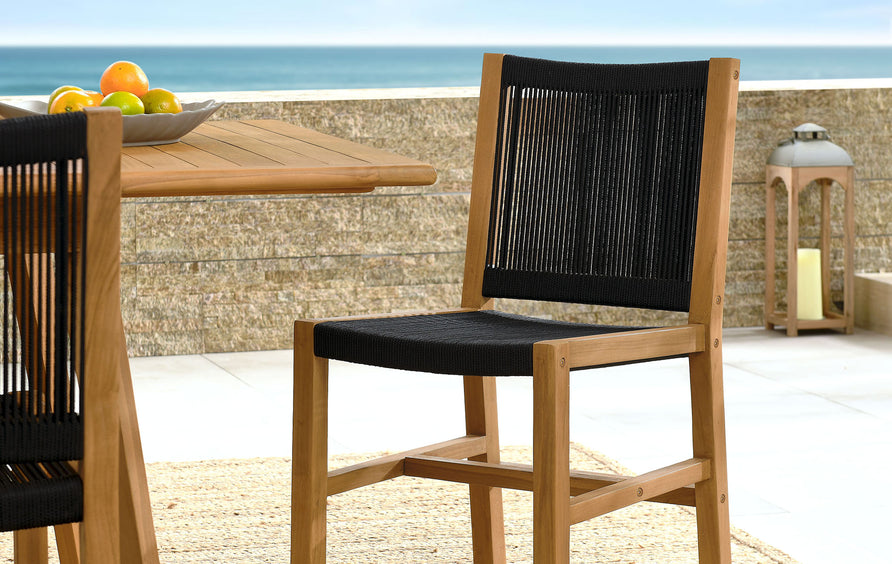 Nova Outdoor Patio Teak and Rope Armless Dining Chairs Set of 2 in Natural Black