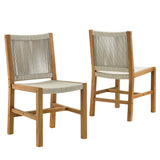Nova Outdoor Patio Teak and Rope Armless Dining Chairs Set of 2 in Natural Natural