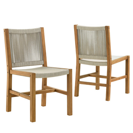 Vienna Outdoor Patio Teak and Rope Armless Dining Chairs Set of 2 in Natural Natural