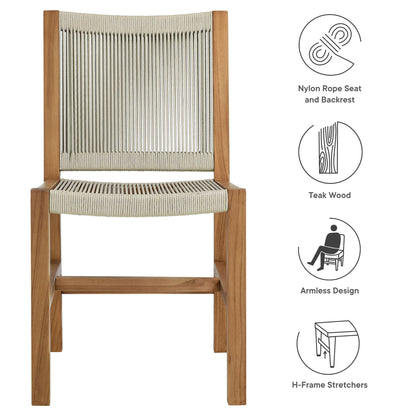Vienna Outdoor Patio Teak and Rope Armless Dining Chairs Set of 2 by Furniture For America