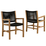 Nova Outdoor Patio Teak and Rope Dining Armchairs Set of 2 in Natural Black