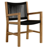 Nova 3-Piece Outdoor Patio Teak and Rope Armchairs with Folding Side Table in Natural Black