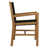 Nova 3-Piece Outdoor Patio Teak and Rope Armchairs with Folding Side Table in Natural Black