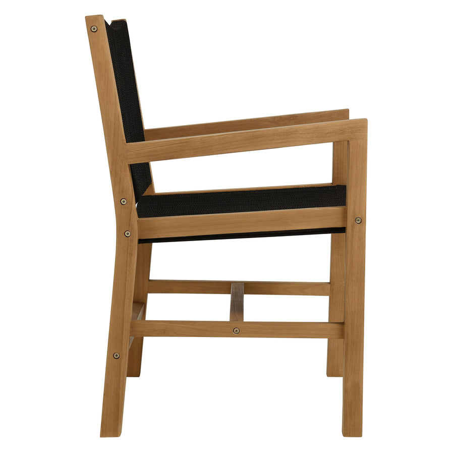 Nova 3-Piece Outdoor Patio Teak and Rope Armchairs with Folding Side Table in Natural Black