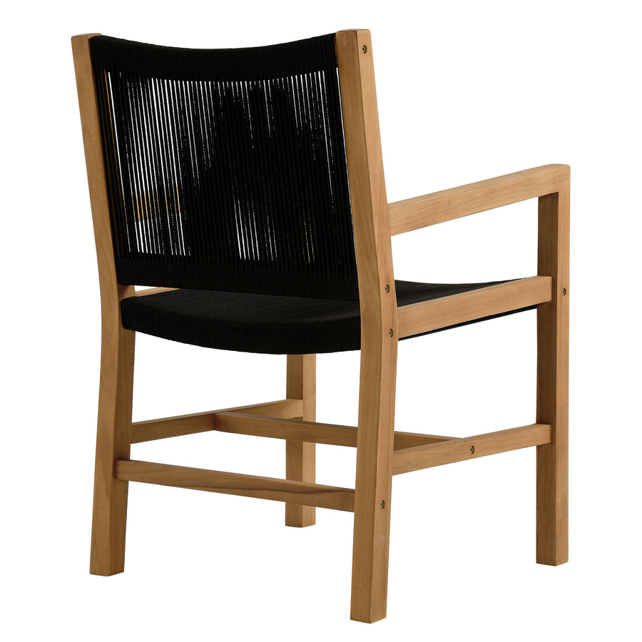 Nova Outdoor Patio Teak and Rope Dining Armchairs Set of 2 in Natural Black