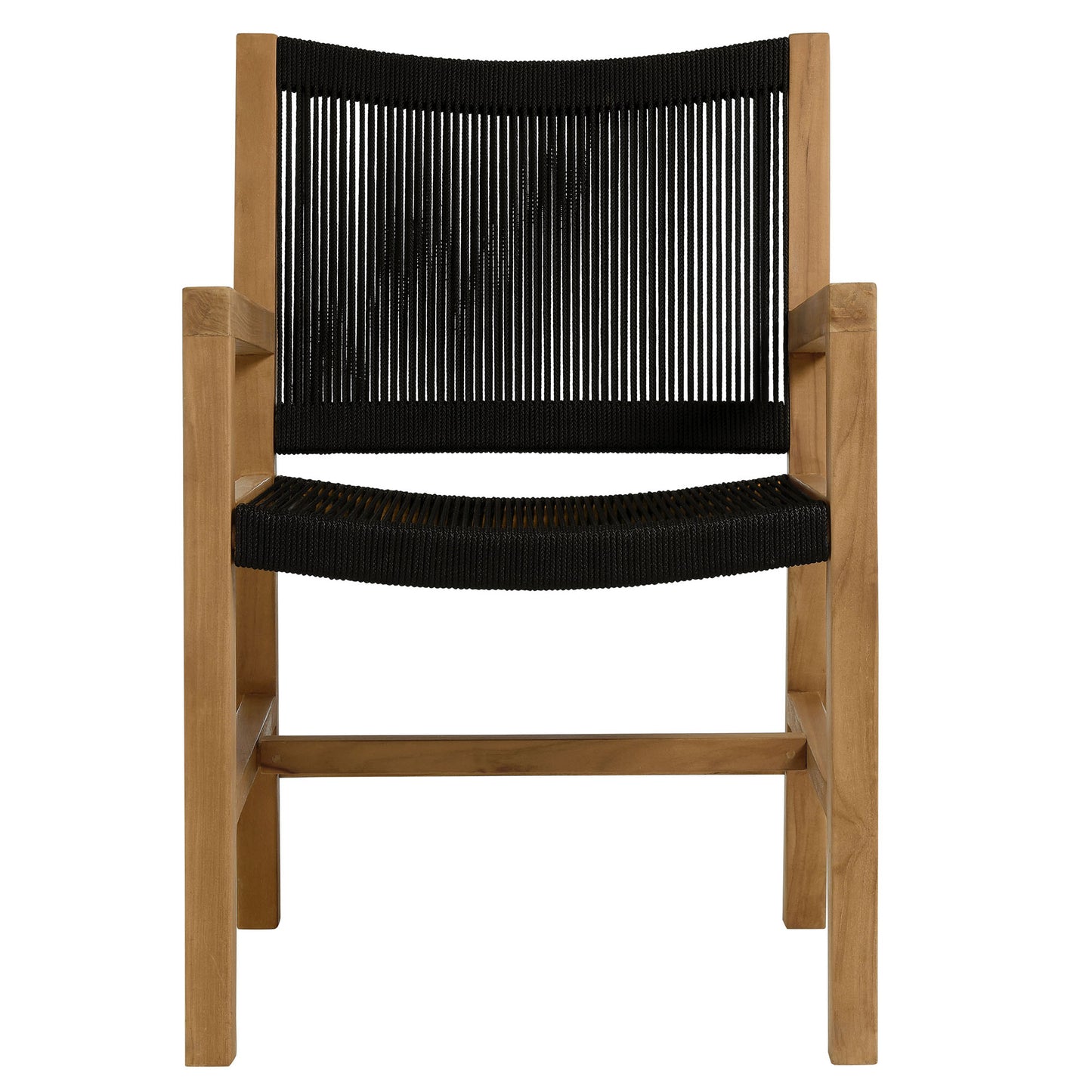 Nova 3-Piece Outdoor Patio Teak and Rope Armchairs with Folding Side Table in Natural Black
