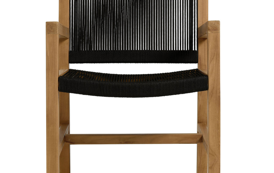Nova 7-Piece Outdoor Patio Teak and Rope Dining Set with Armchairs in Natural Black