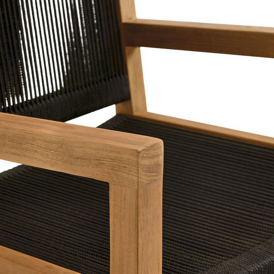 Nova Outdoor Patio Teak and Rope Dining Armchairs Set of 2 in Natural Black