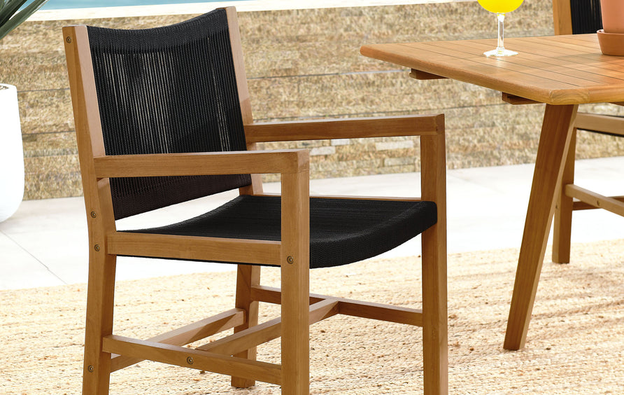 Nova Outdoor Patio Teak and Rope Dining Armchairs Set of 2 in Natural Black