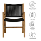 Nova Outdoor Patio Teak and Rope Dining Armchairs Set of 2 in Natural Black