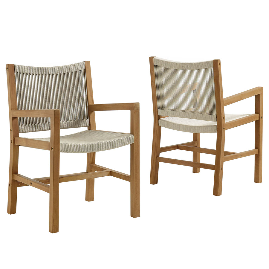 Nova Outdoor Patio Teak and Rope Dining Armchairs Set of 2 in Natural Natural