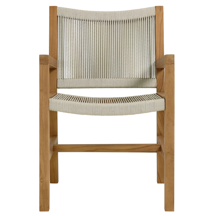 Nova 3-Piece Outdoor Patio Teak and Rope Armchairs with Folding Side Table in Natural Natural