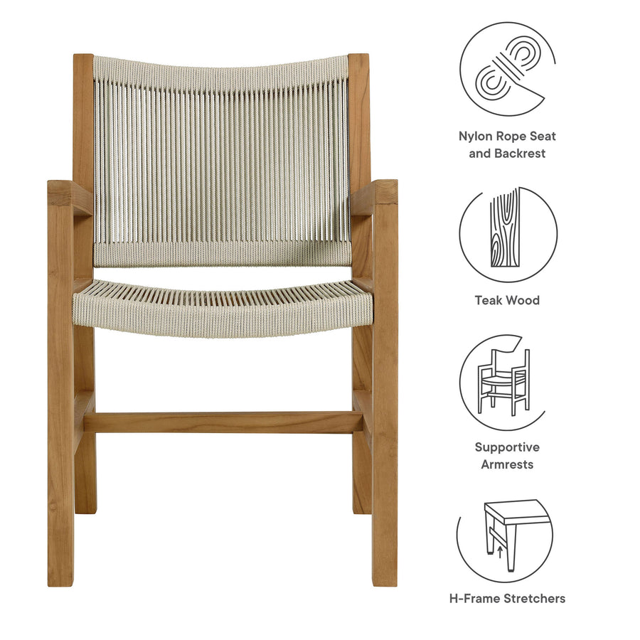 Nova Outdoor Patio Teak and Rope Dining Armchairs Set of 2 in Natural Natural