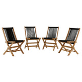 Nova Outdoor Patio Teak and Rope Folding Chairs Set of 4 in Natural Black