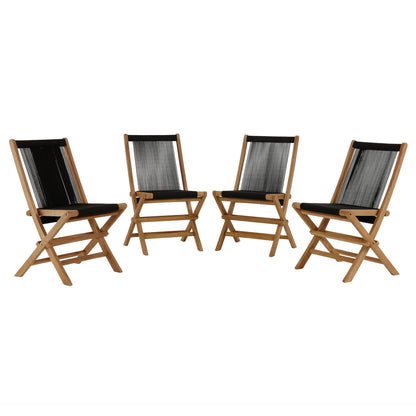 Vienna Outdoor Patio Teak and Rope Folding Chairs Set of 4 by Furniture For America