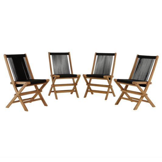 Vienna Outdoor Patio Teak and Rope Folding Chairs Set of 4 by Furniture For America