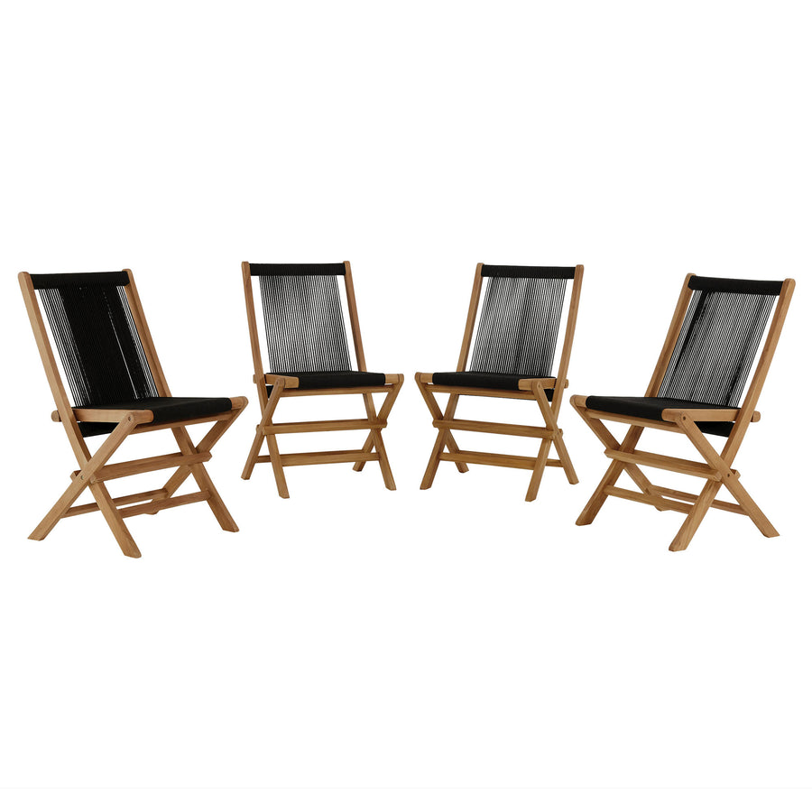Nova Outdoor Patio Teak and Rope Folding Chairs Set of 4 in Natural Black