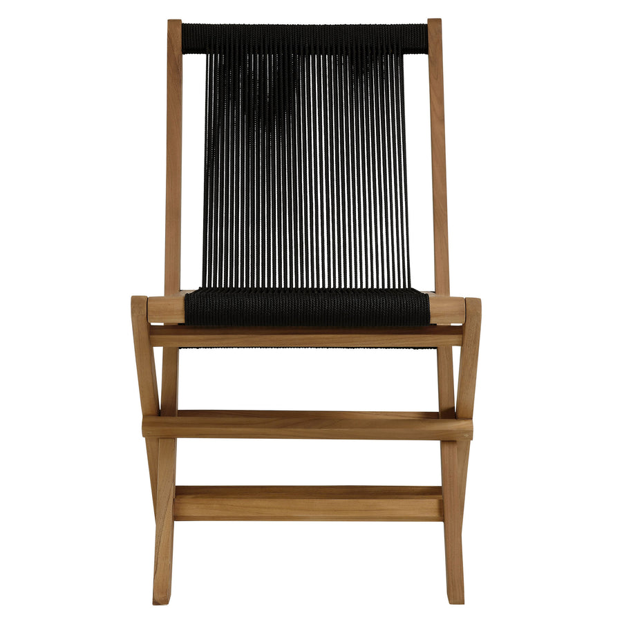 Nova Outdoor Patio Teak and Rope Folding Chairs Set of 4 in Natural Black