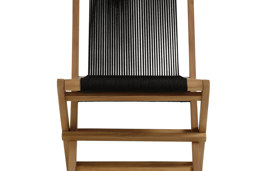 Nova 5-Piece Outdoor Patio Teak Wood Dining Set with Rope Folding Chairs in Natural Black