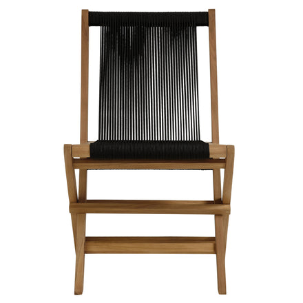 Vienna 5-Piece Outdoor Patio Teak Wood Dining Set with Rope Folding Chairs in Natural Black