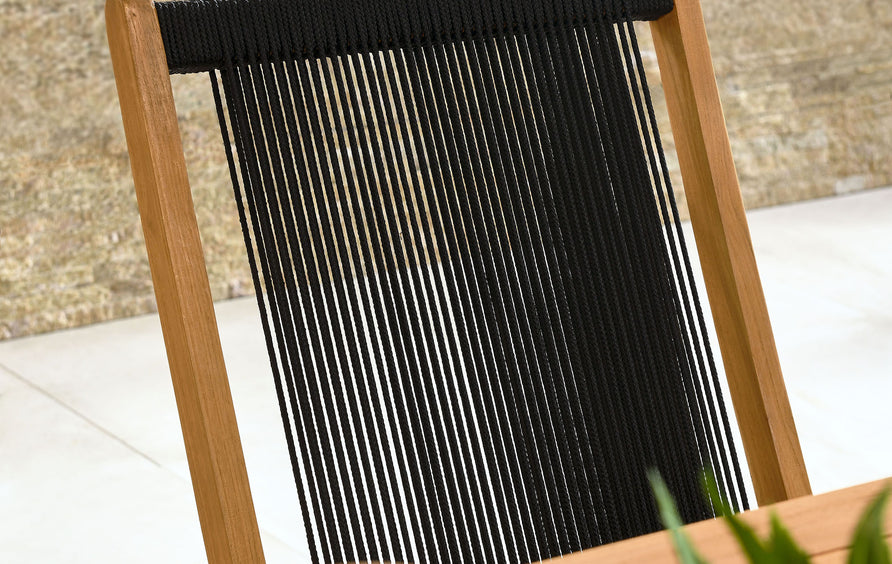 Nova Outdoor Patio Teak and Rope Folding Chairs Set of 4 in Natural Black