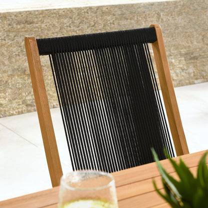 Vienna Outdoor Patio Teak and Rope Folding Chairs Set of 4 by Furniture For America