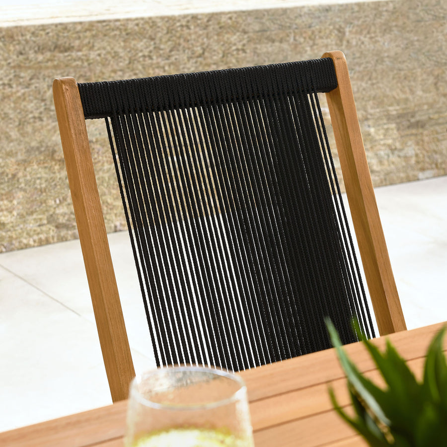 Nova Outdoor Patio Teak and Rope Folding Chairs Set of 4 in Natural Black