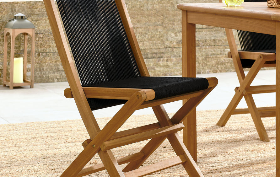 Nova Outdoor Patio Teak and Rope Folding Chairs Set of 4 in Natural Black