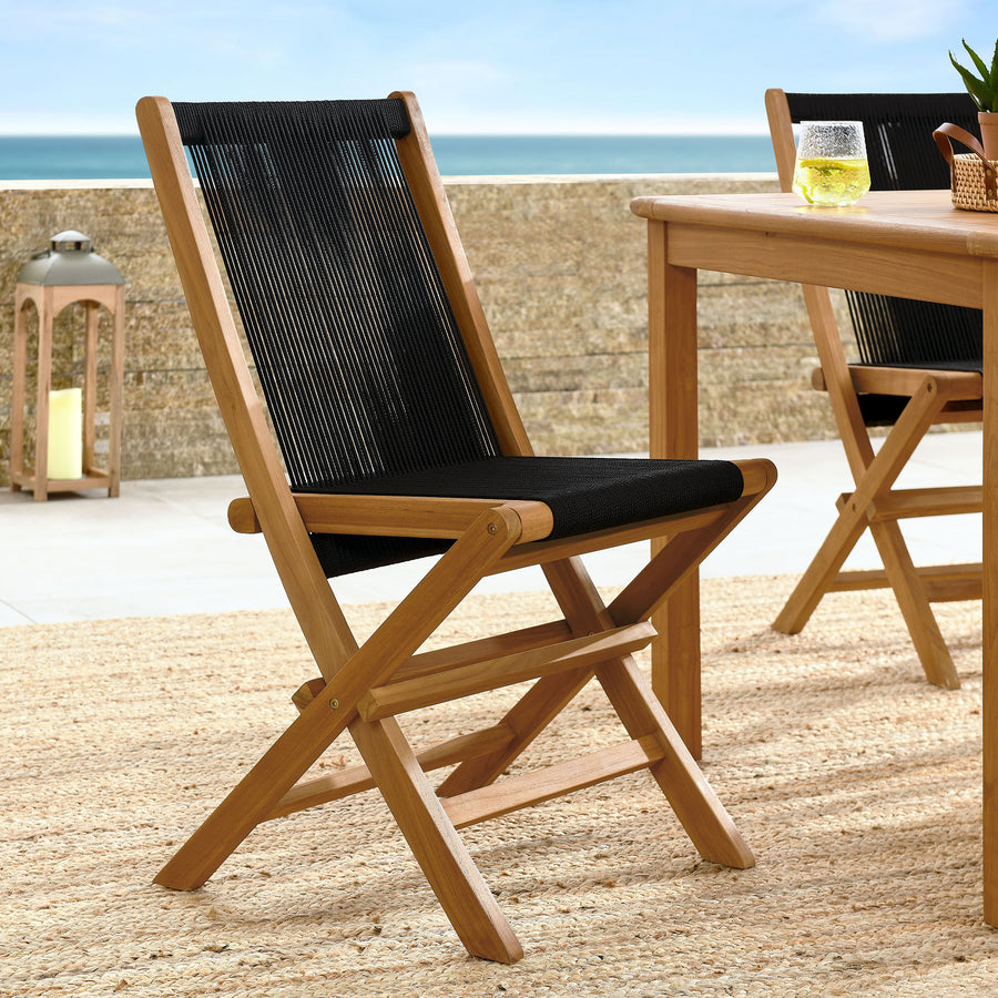 Nova Outdoor Patio Teak and Rope Folding Chairs Set of 4 in Natural Black