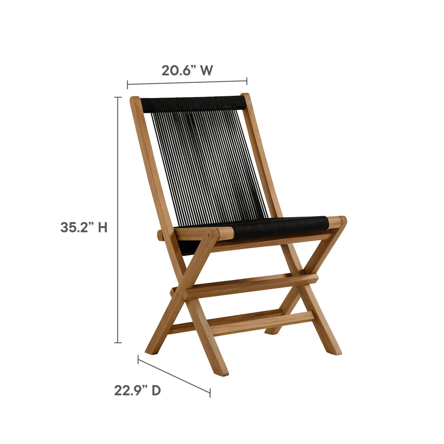 Nova Outdoor Patio Teak and Rope Folding Chairs Set of 4 in Natural Black