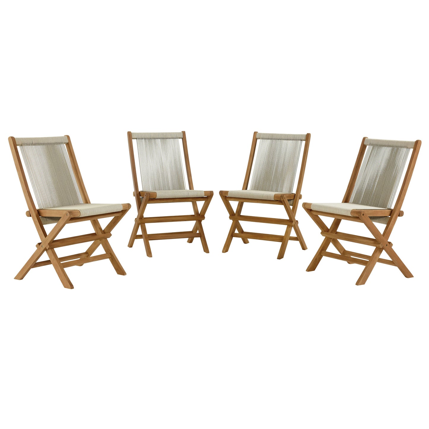 Vienna Outdoor Patio Teak and Rope Folding Chairs Set of 4 by Furniture For America