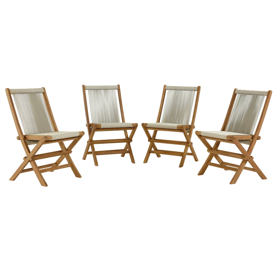 Nova Outdoor Patio Teak and Rope Folding Chairs Set of 4 in Natural Natural