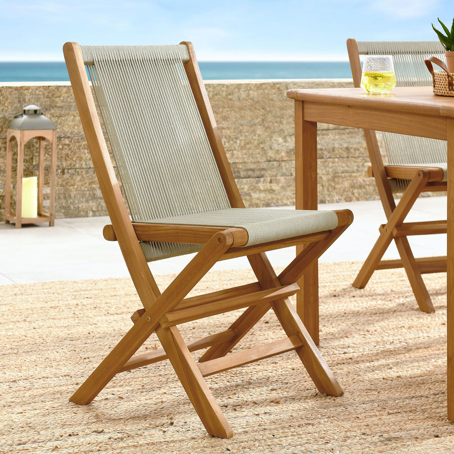 Nova Outdoor Patio Teak and Rope Folding Chairs Set of 4 in Natural Natural