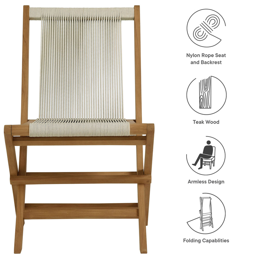 Nova Outdoor Patio Teak and Rope Folding Chairs Set of 4 in Natural Natural