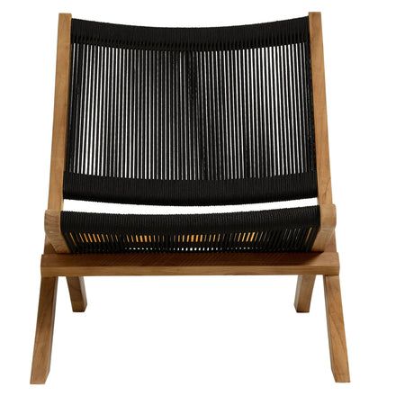 Vienna 3-Piece Outdoor Patio Teak and Rope Folding Lounge Chairs and Side Table in Natural Black